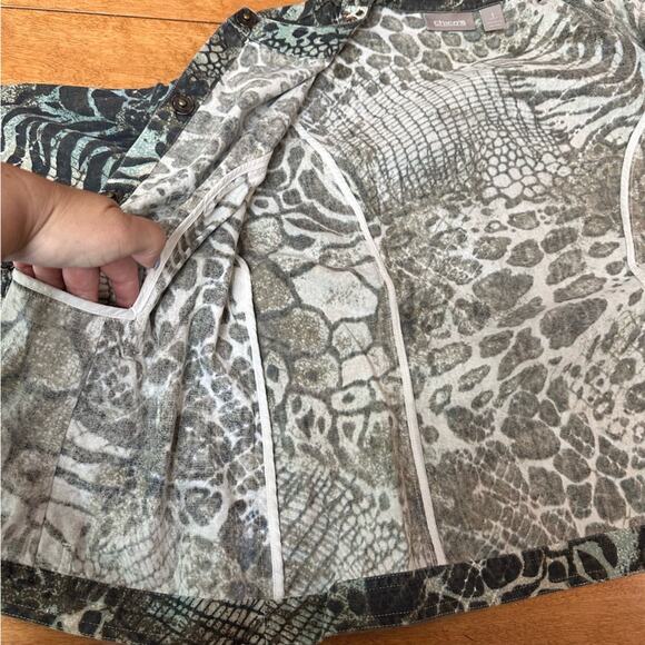 Chico's Womens Size 1 US 8 M Button Up Animal Print Jacket Top Bold Career Work - Picture 8 of 13